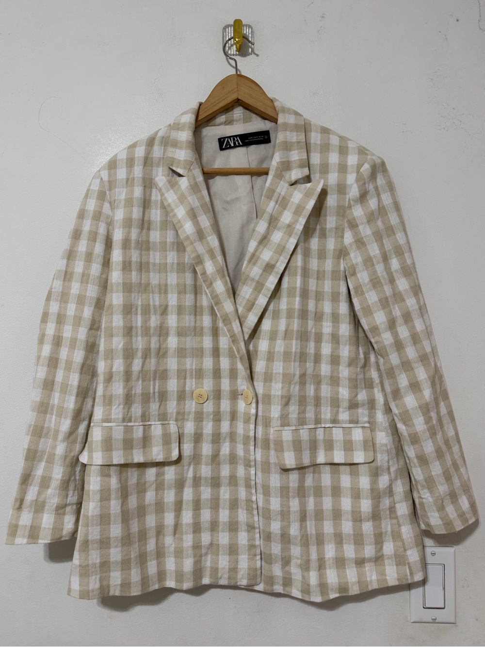Zara oversized gingham blazer jacket beige/ white Small